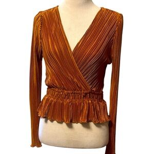 Elegant golden stretchy long sleeve Wrap Top, new